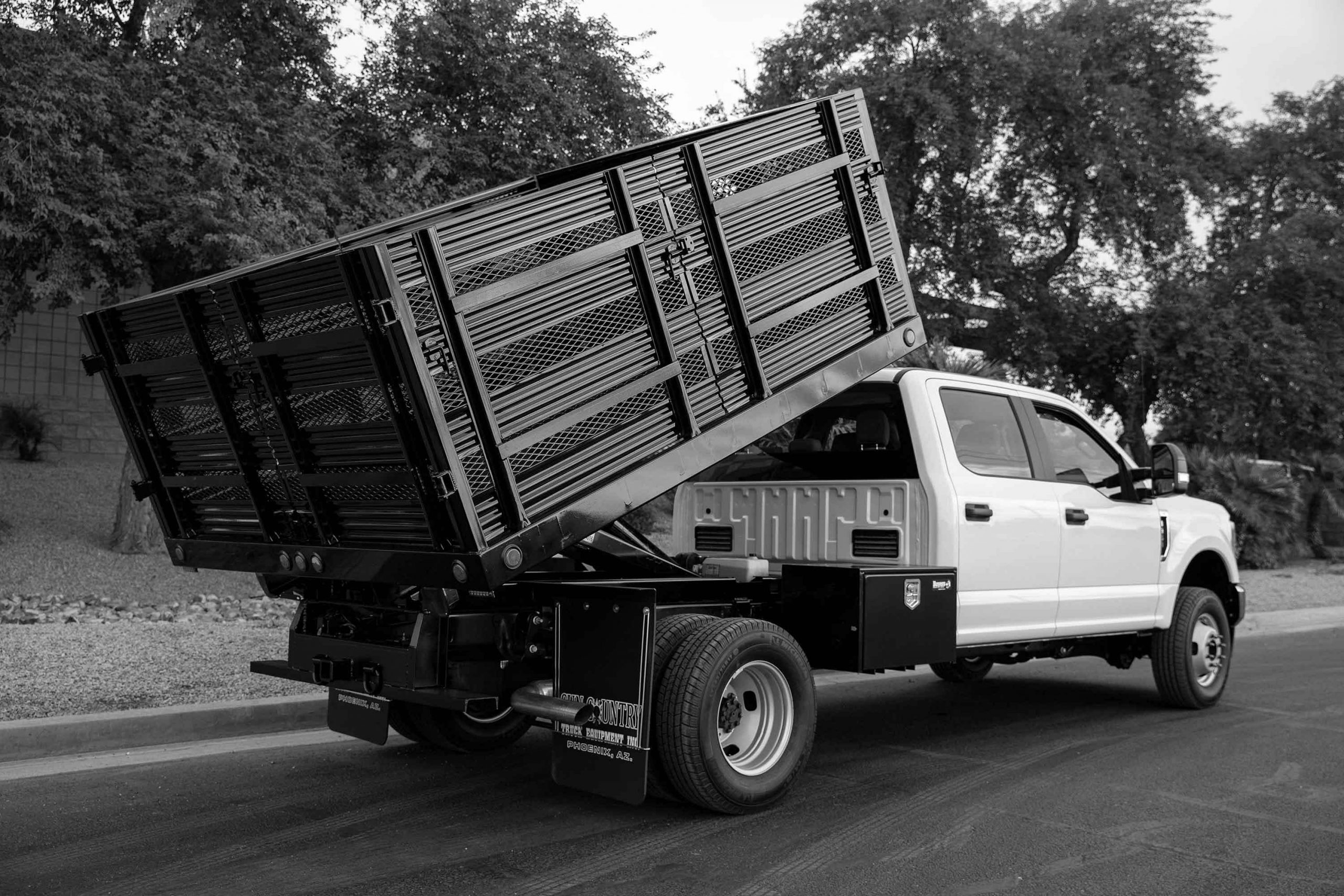 Flatbed Black and white truck