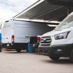 Customized work vans in shop