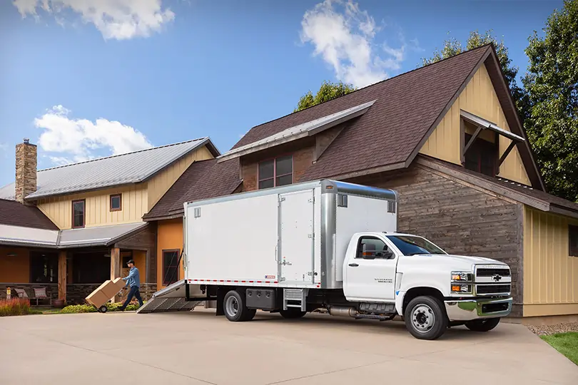 Morgan moving truck at house